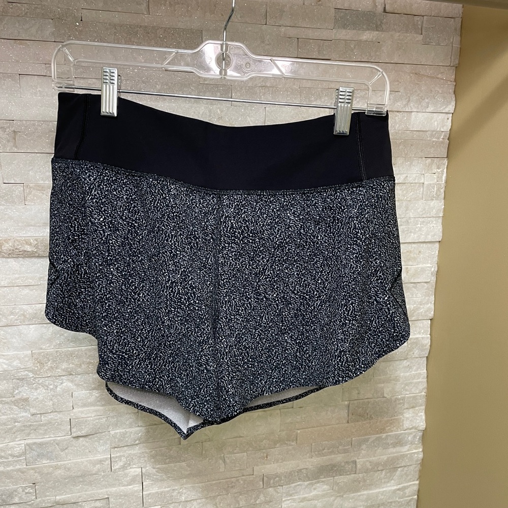 Athleta Run With It 3 inch running shorts, black and white
